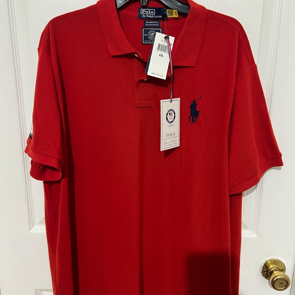 Polo by Ralph Lauren Men's Custom Slim Fit 2020 Olympic Red Earth Polo Shirt NWT